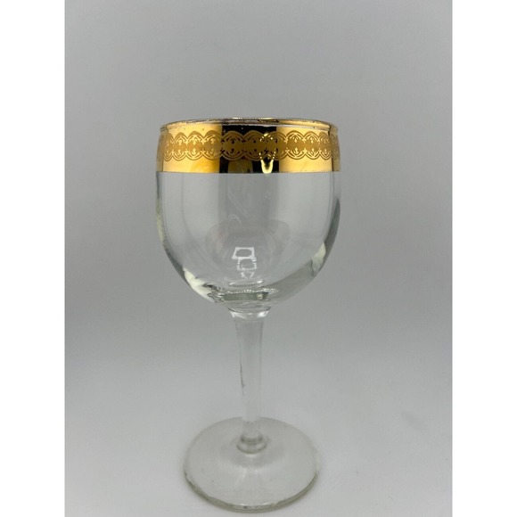Vintage Transparent Crystal Glass Golden Edge‎ Stemmed Drinkware Wine Glass - Picture 1 of 8